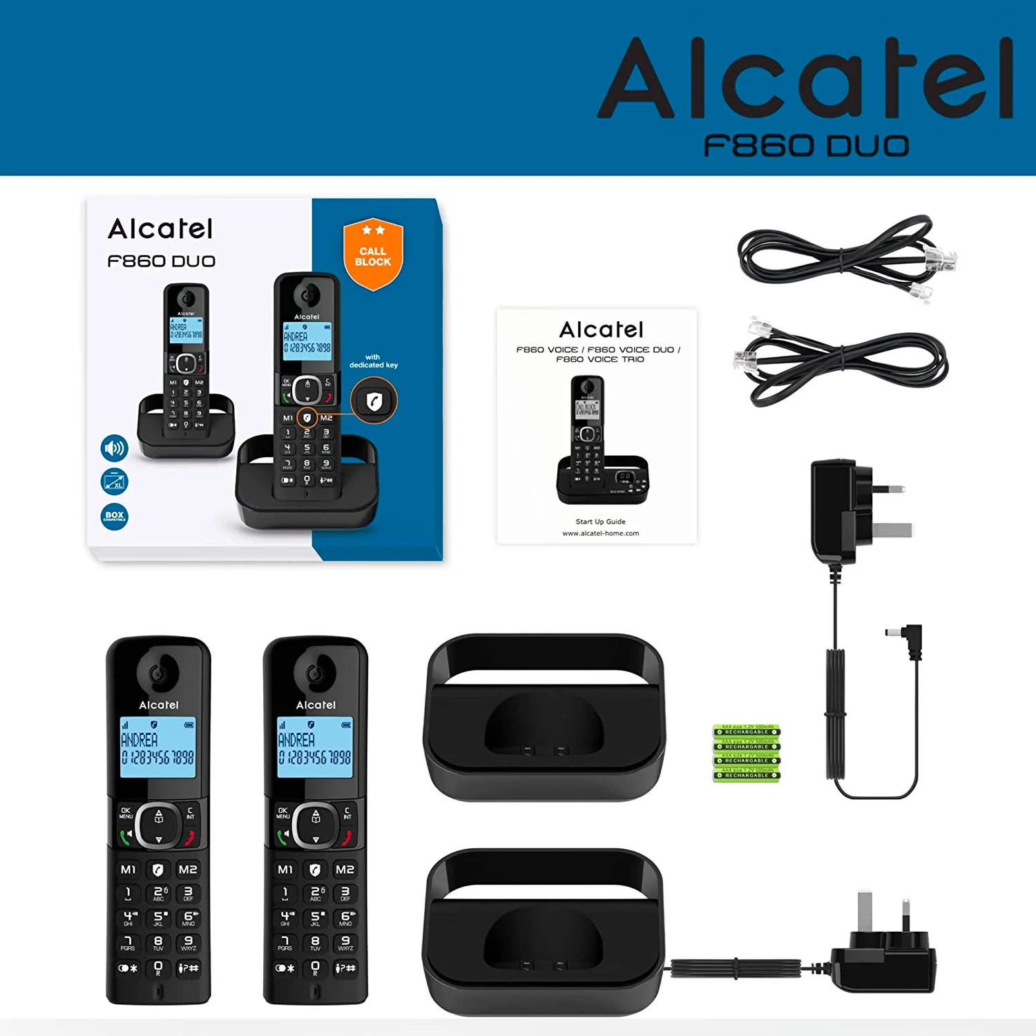 Alcatel F860 Cordless Phone, Twin Handset - Image 3