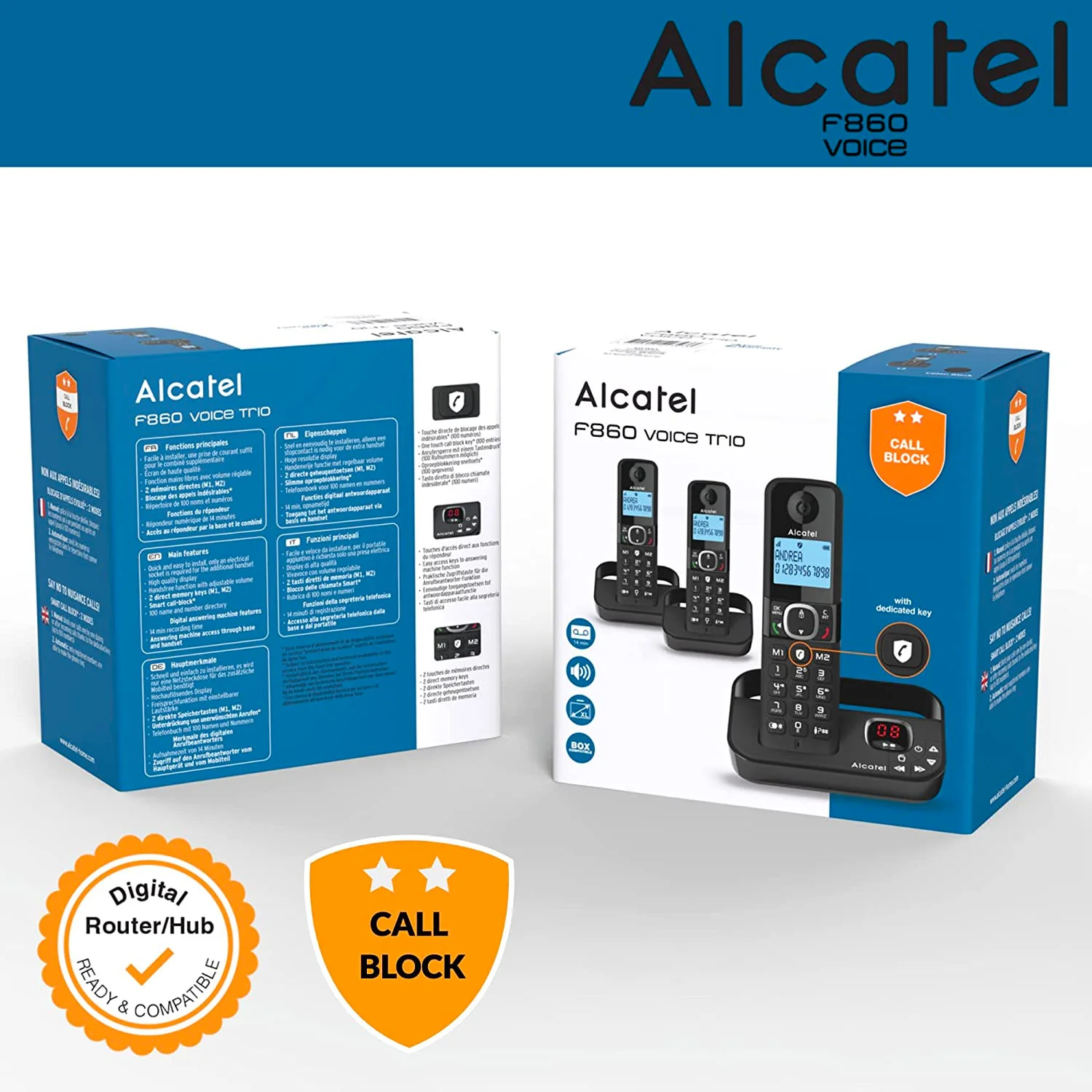 Alcatel F860 Voice Cordless Phone & Answer Machine, Trio Handset - Image 2