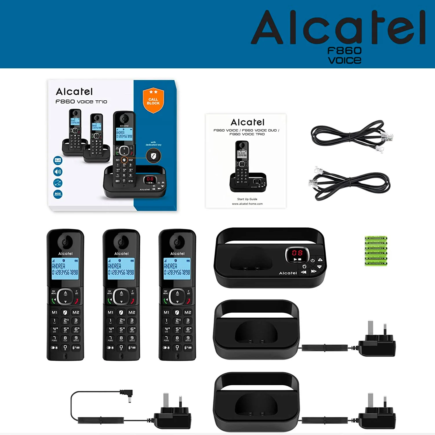 Alcatel F860 Voice Cordless Phone & Answer Machine, Trio Handset - Image 3