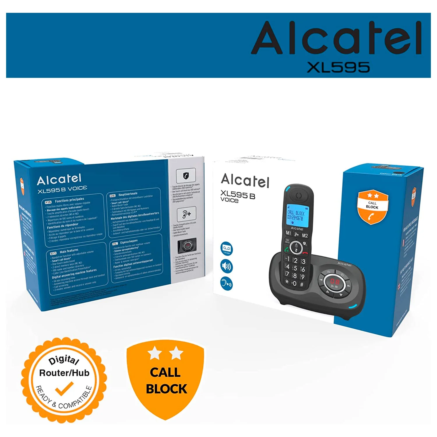 Alcatel XL595 Voice Cordless Phone with Answer Machine, Single Handset - Image 2