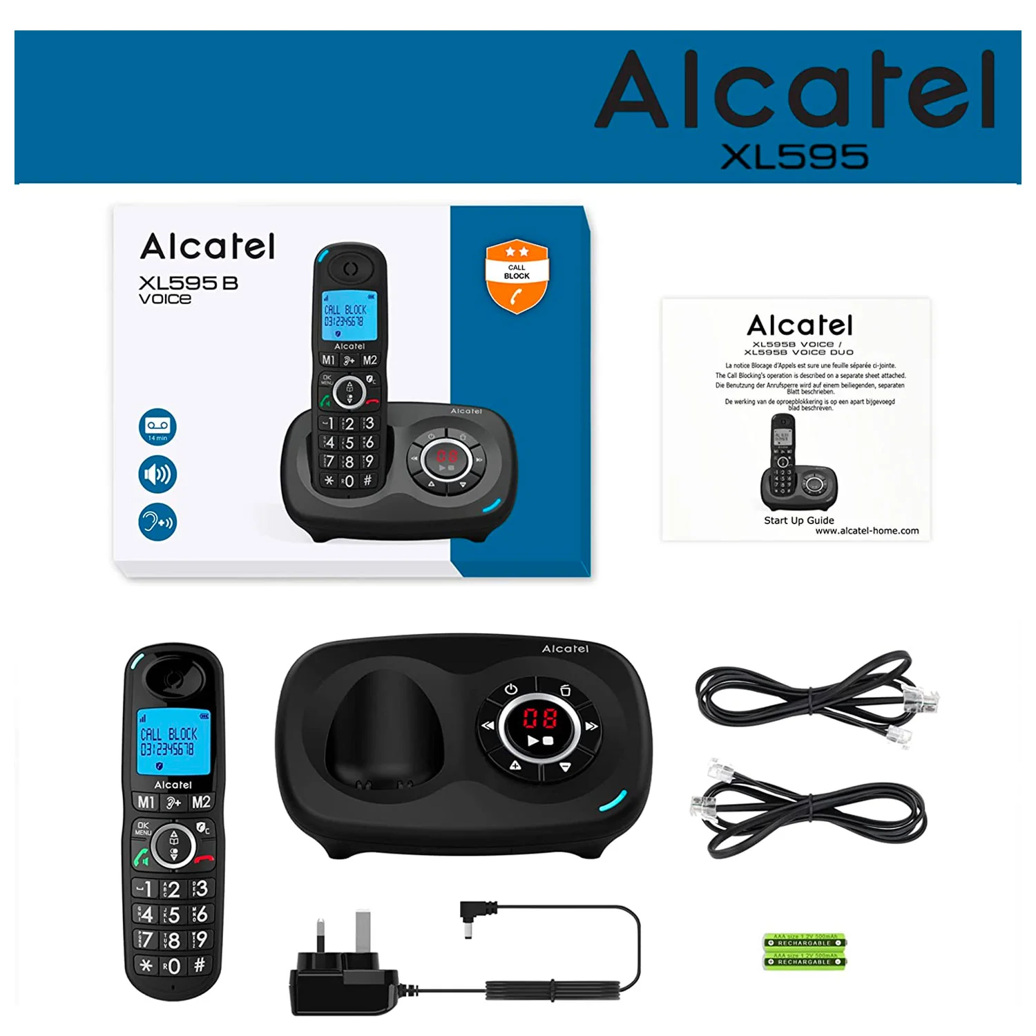 Alcatel XL595 Voice Cordless Phone with Answer Machine, Single Handset - Image 3
