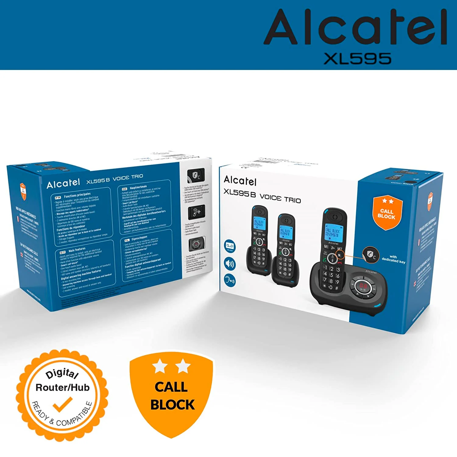 Alcatel XL595 Voice Cordless Phone with Answer Machine, Trio Handset - Image 2