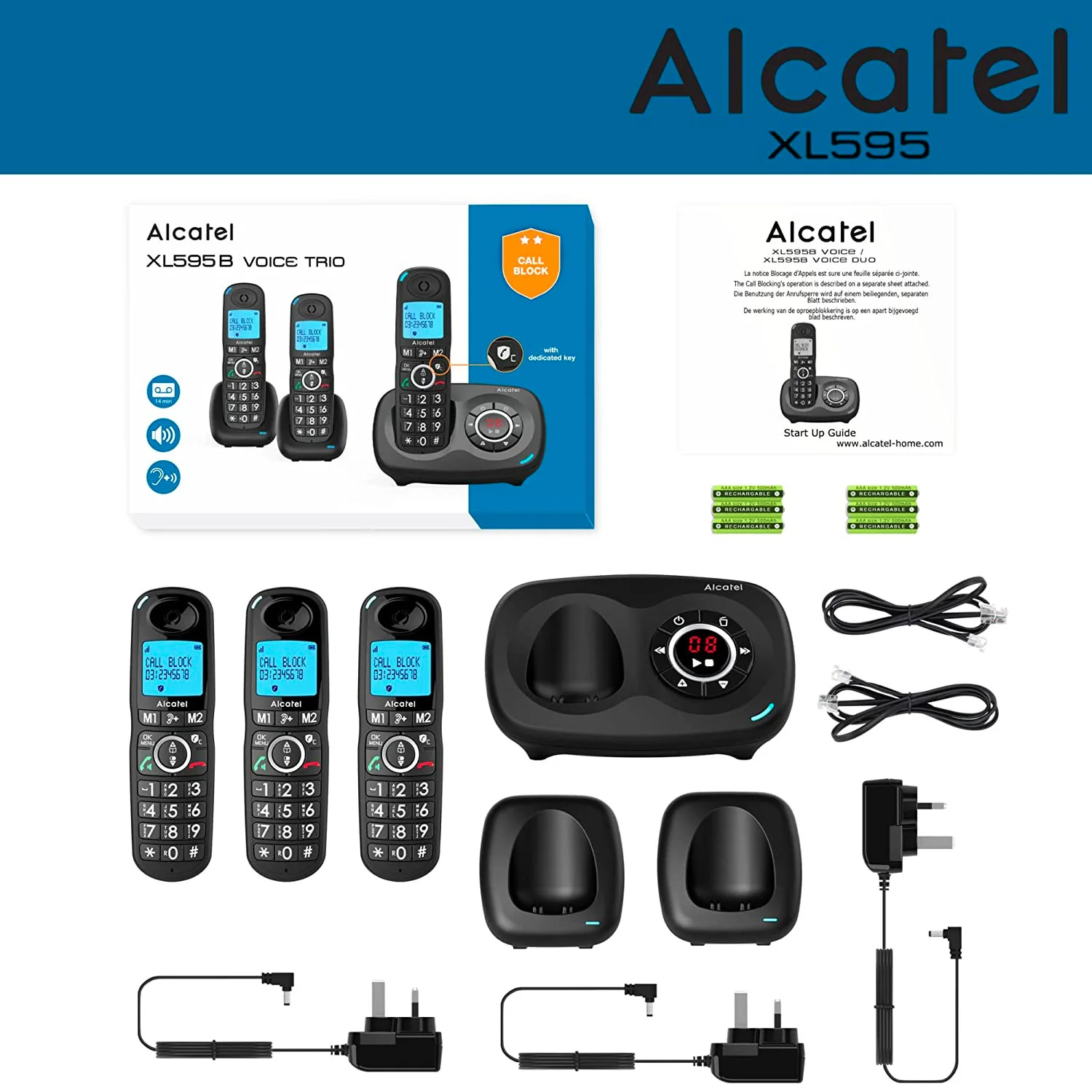 Alcatel XL595 Voice Cordless Phone with Answer Machine, Trio Handset - Image 3