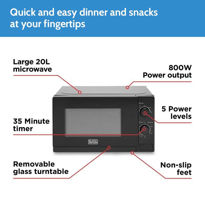 Black+Decker 20L 800W Manual Microwave - Image 2