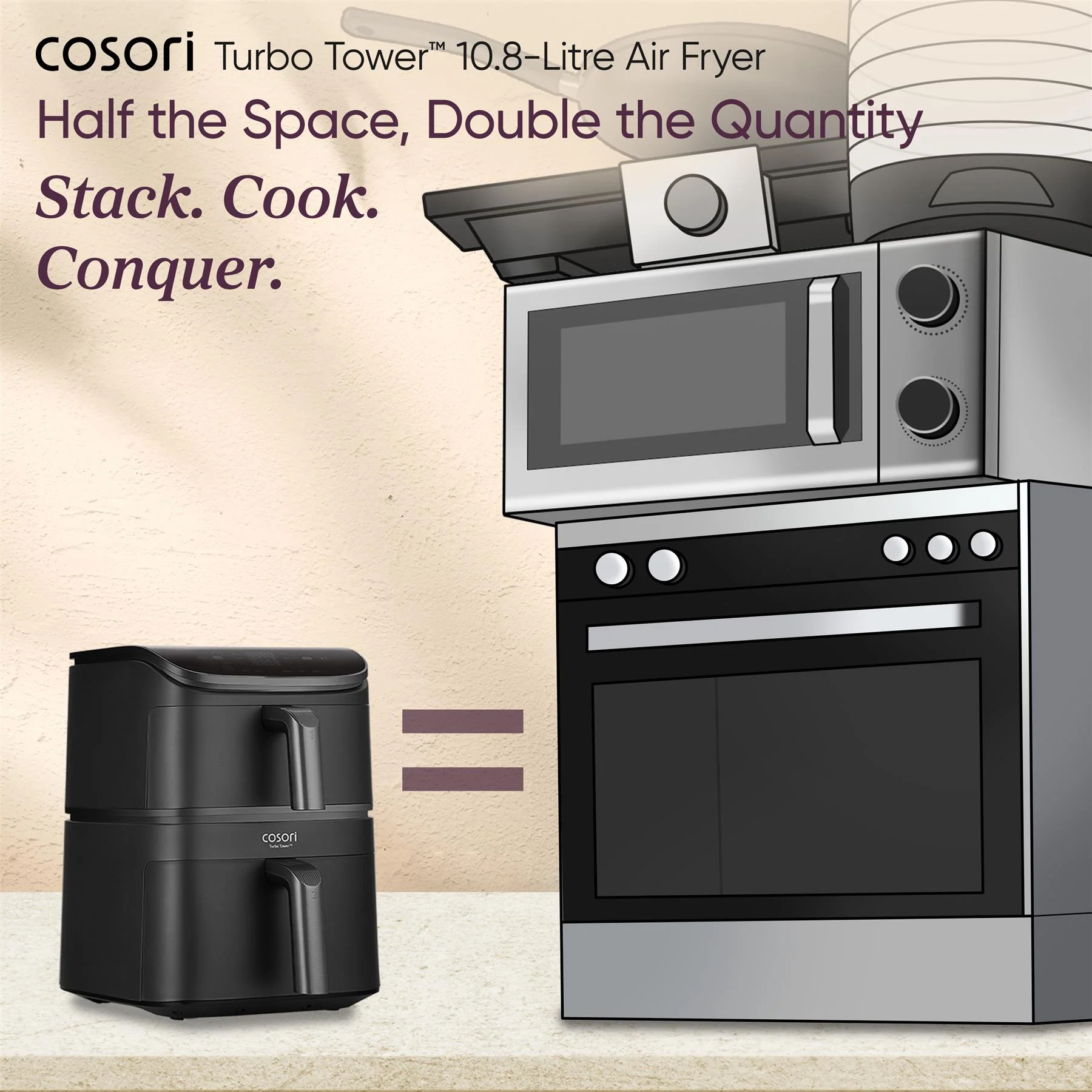 COSORI Turbo Tower 10.8L Air Fryer | Dual Basket, 7-in-1, Space Saving, 7 Settings - Image 11