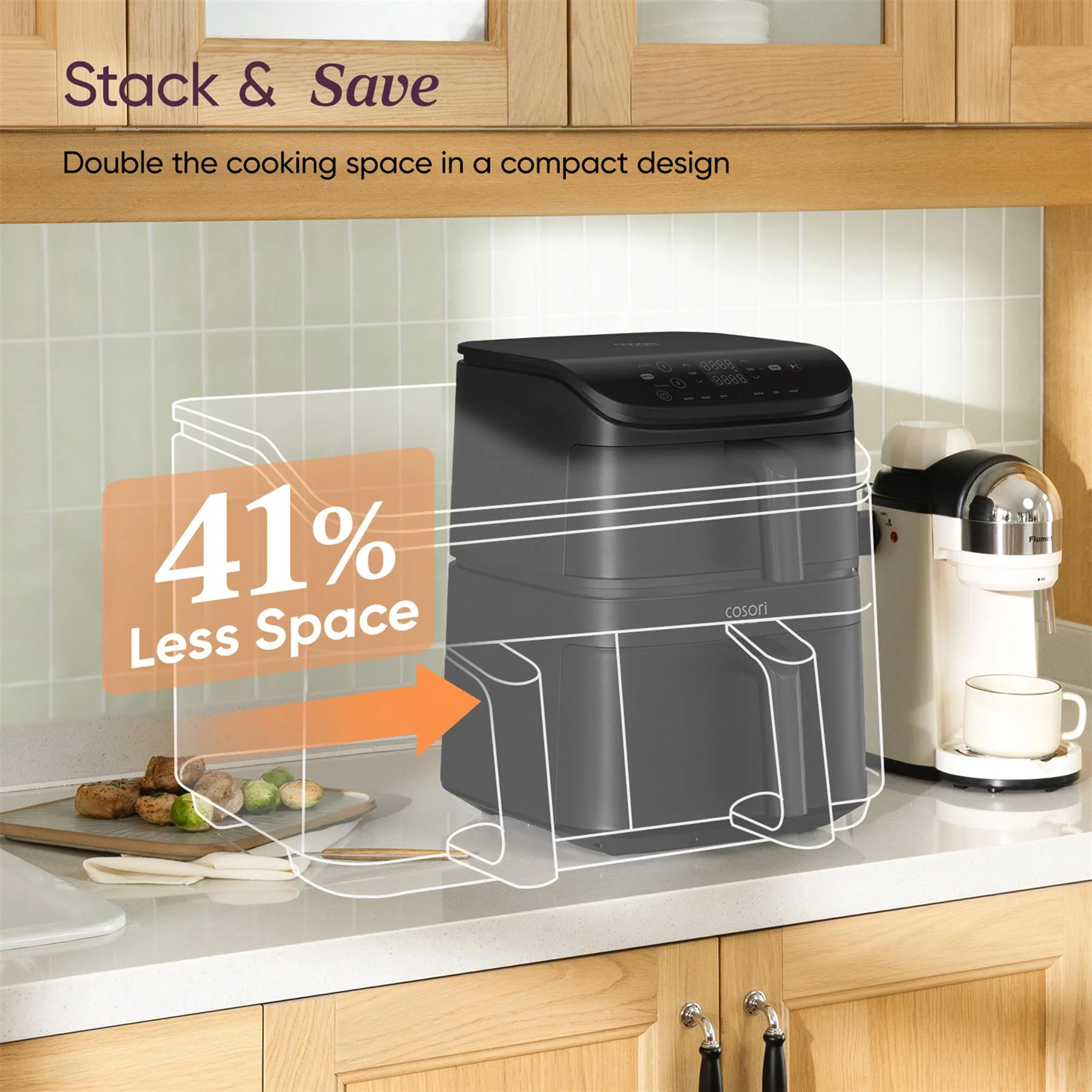 COSORI Turbo Tower 10.8L Air Fryer | Dual Basket, 7-in-1, Space Saving, 7 Settings - Image 7
