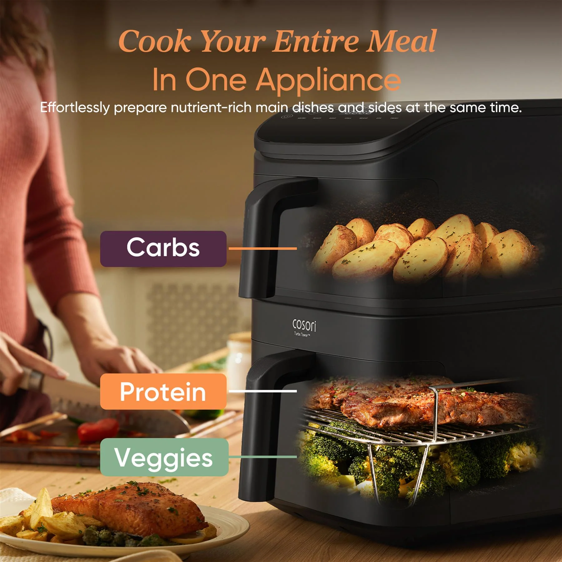 COSORI Turbo Tower 10.8L Air Fryer | Dual Basket, 7-in-1, Space Saving, 7 Settings - Image 8
