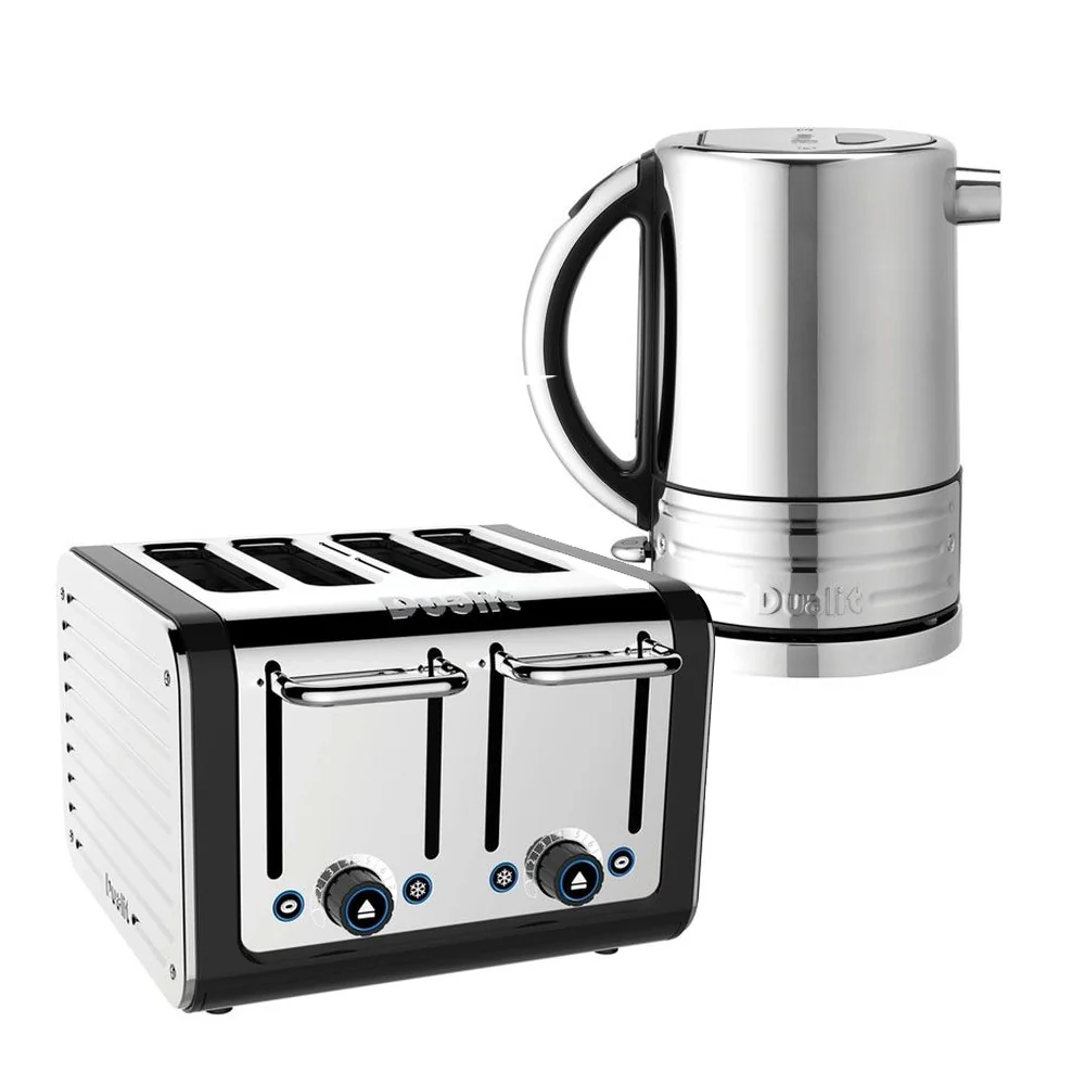 Dualit Architect Kettle & 4 Slice Toaster Set in Black & Brushed Steel