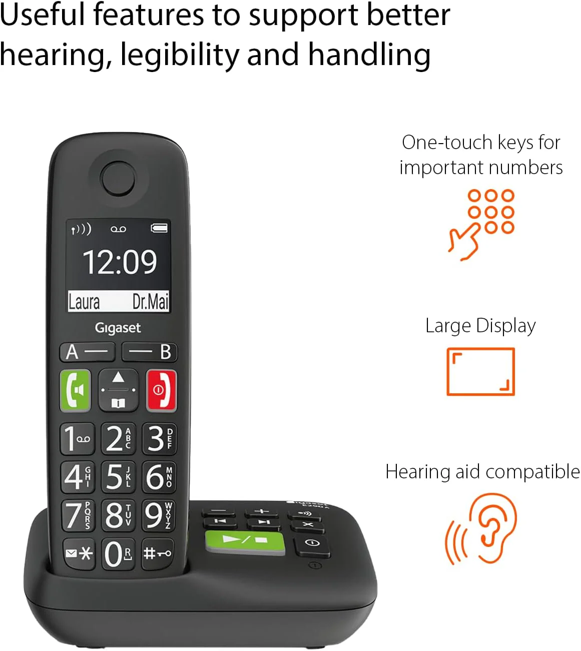 Gigaset E290A Big Button Cordless Phone, Single Handset - Image 5