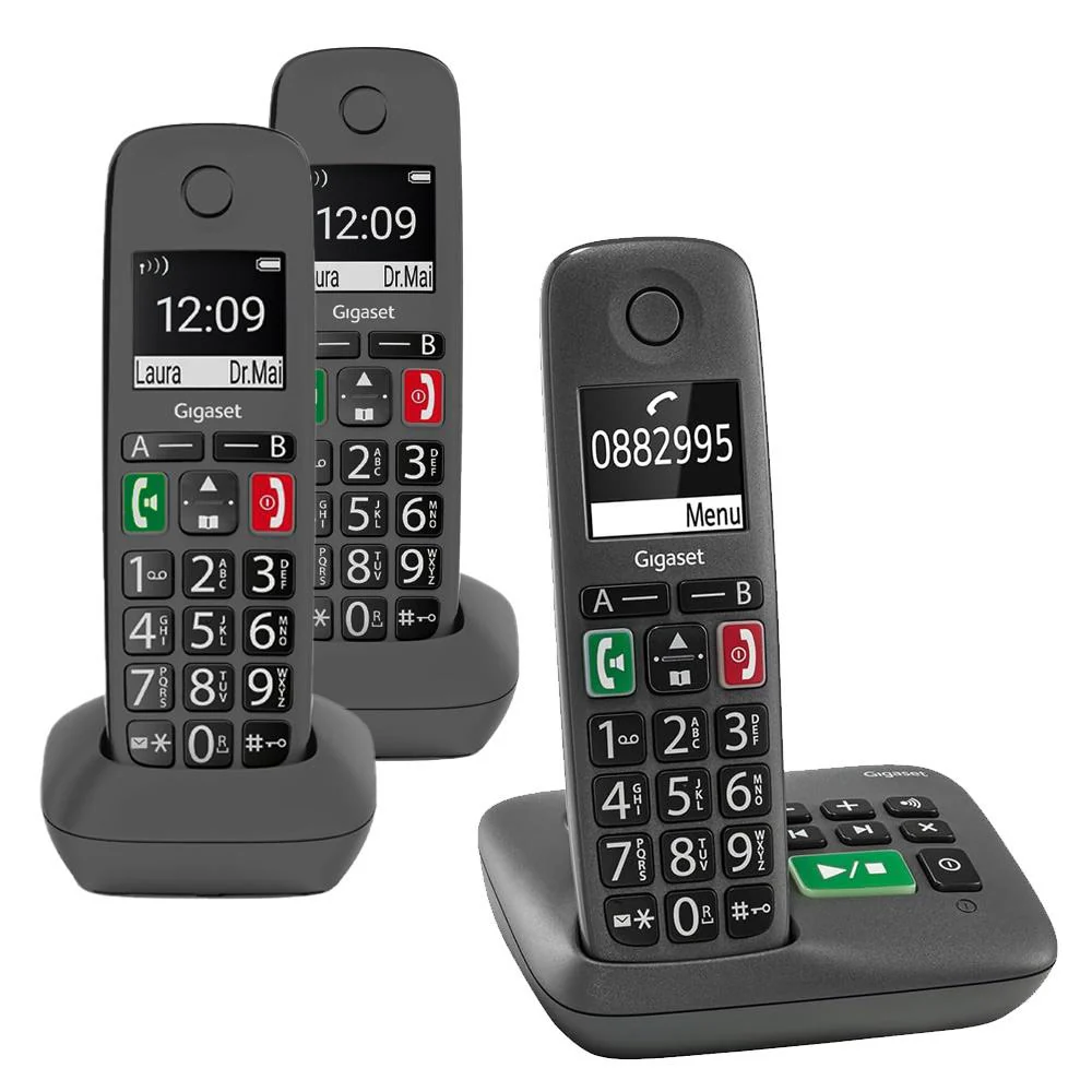 Gigaset Easy A Big Button Cordless Phone, Three Handsets