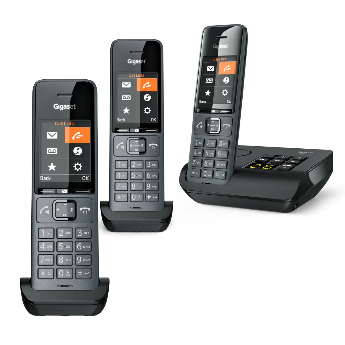 Gigaset Family Plus A Cordless Phone, Trio Handset with Answer Machine
