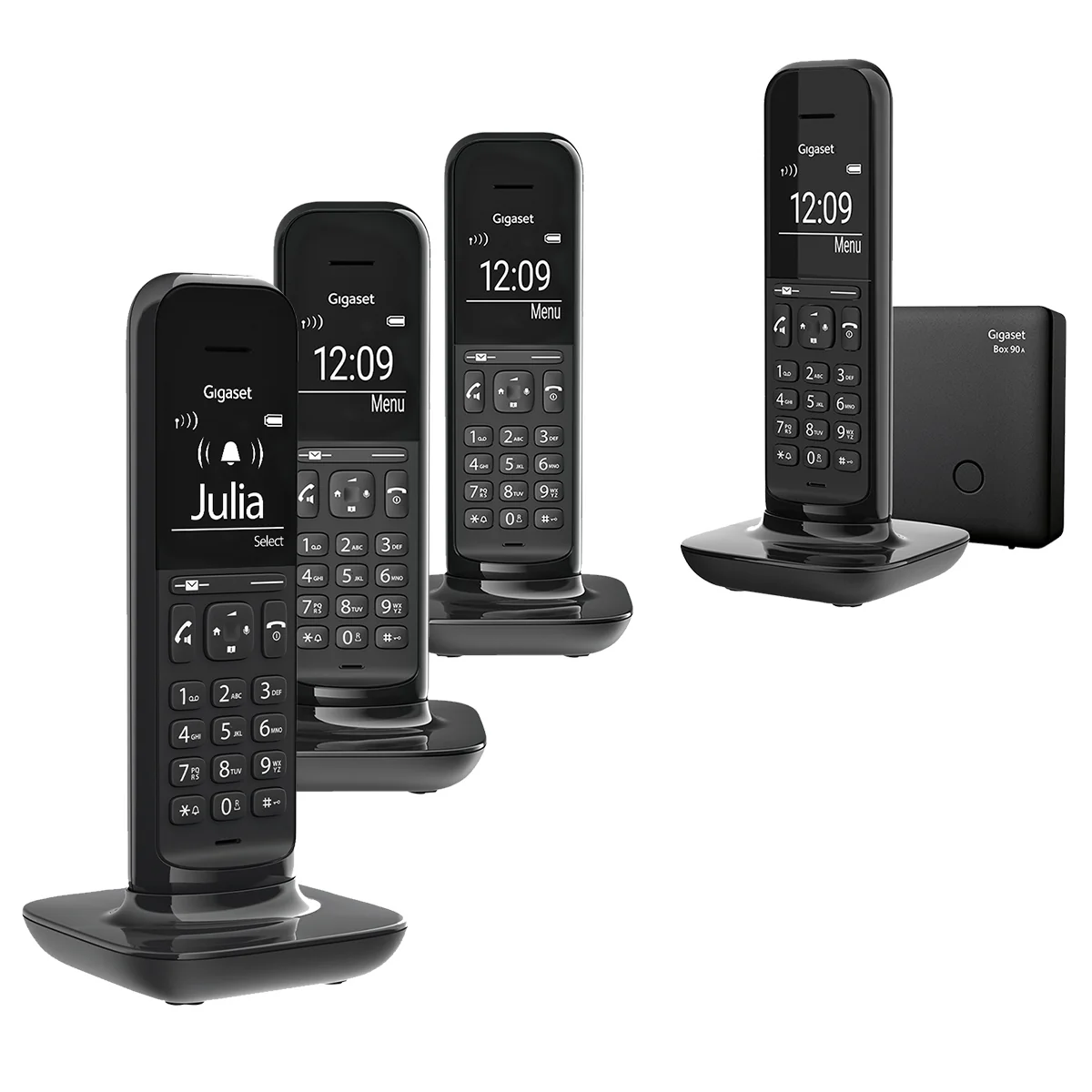 Gigaset Hello Designer Cordless Phone - Black, Quad Handset with Answer Machine