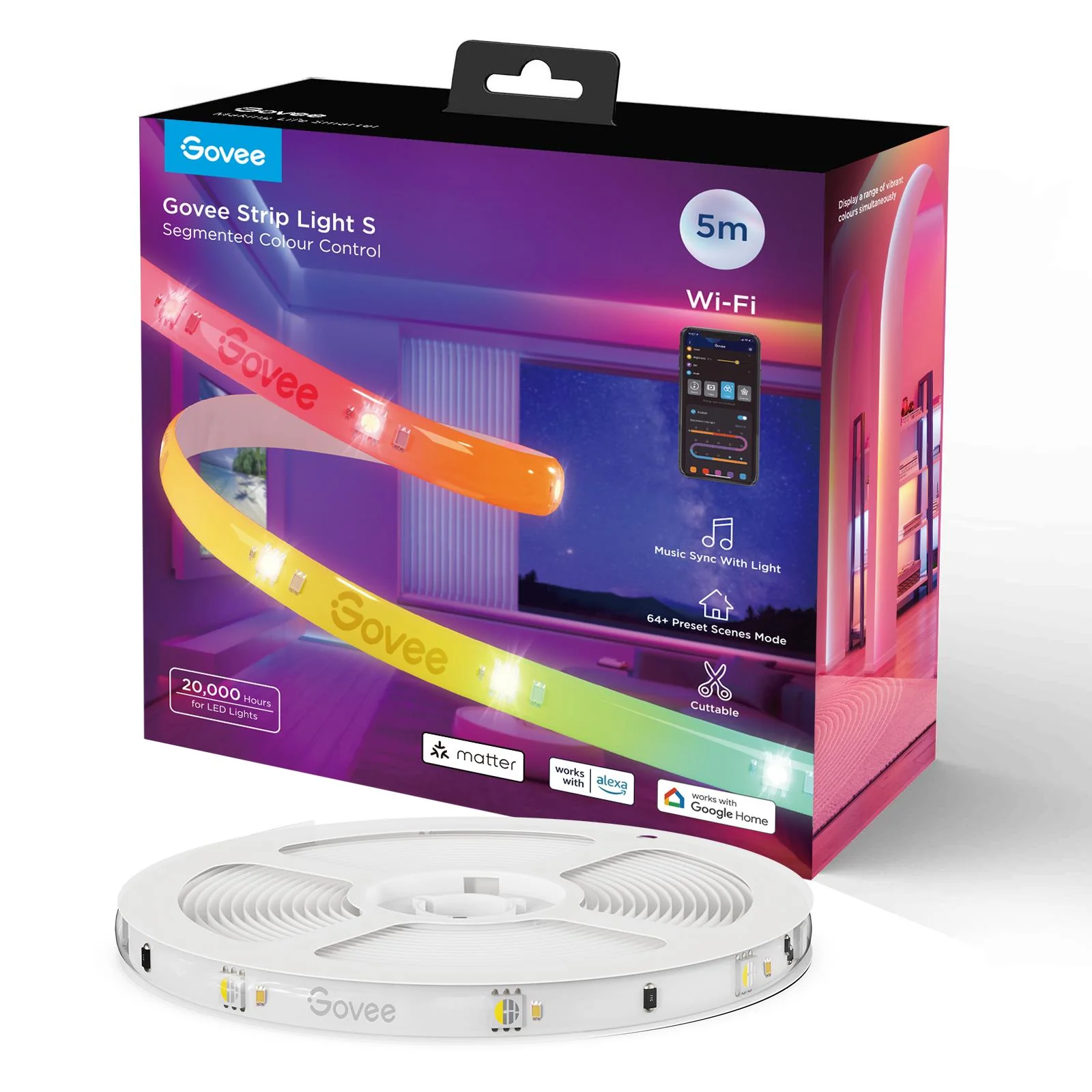 Govee RGBIC Wi-Fi + Bluetooth LED Strip Lights With Protective Coating (5M) - Image 2