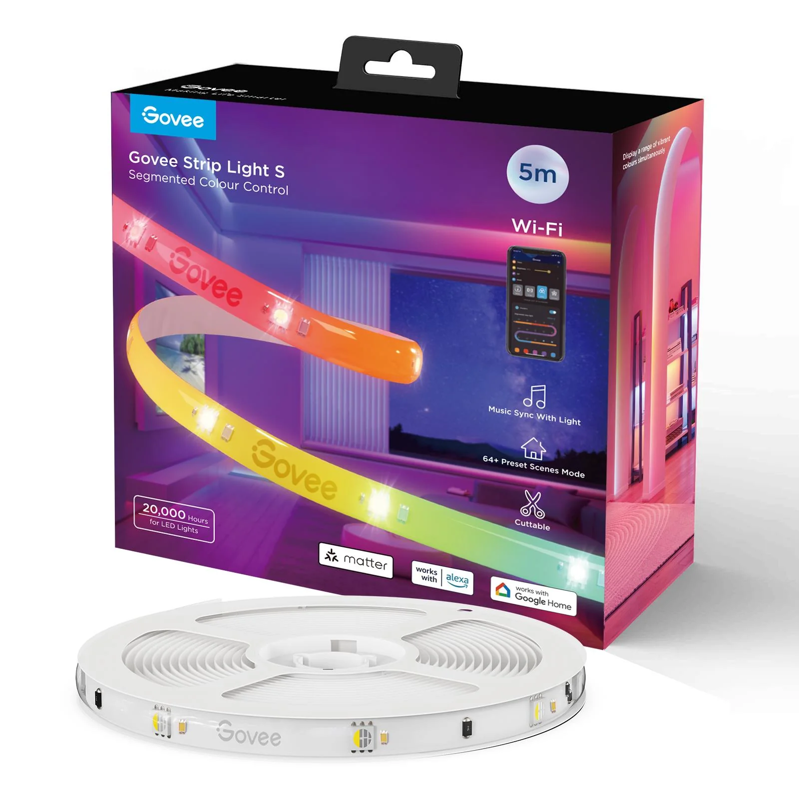 Govee RGBIC Wi-Fi + Bluetooth LED Strip Lights With Protective Coating (5M) - Image 6