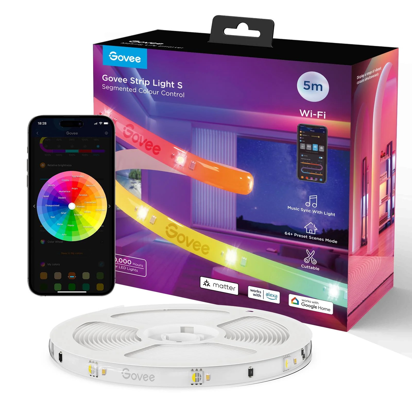 Govee RGBIC Wi-Fi + Bluetooth LED Strip Lights With Protective Coating (5M) - Image 7