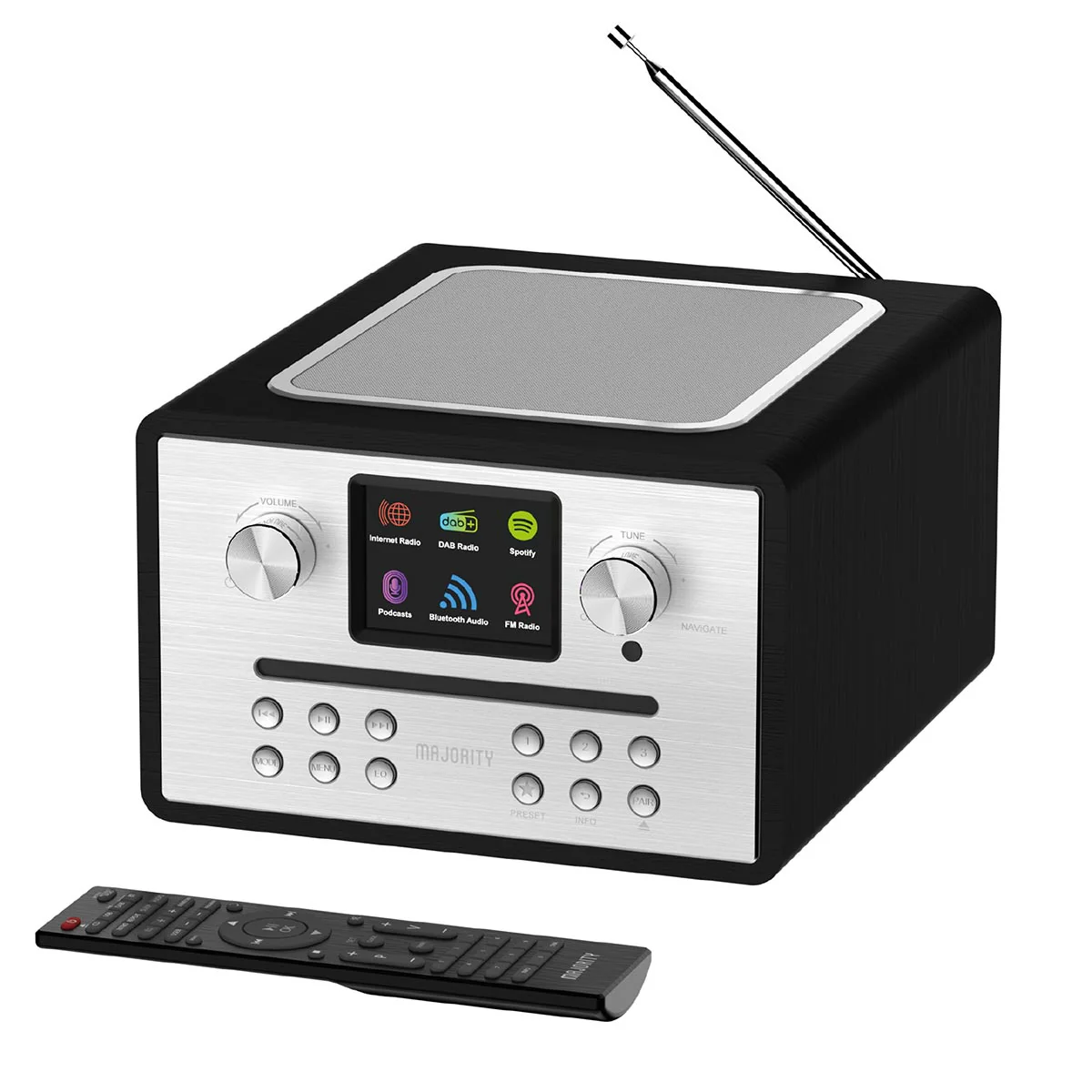 Majority Homerton 2 Smart Internet DAB FM Radio CD Player Bluetooth Spotify USB Alarm Black