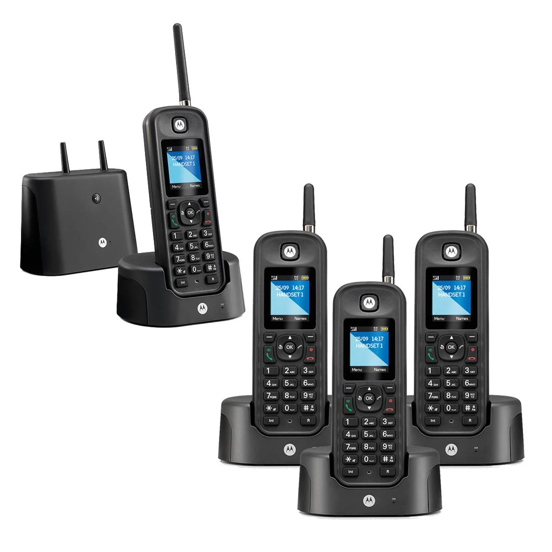 Motorola O204 Long Range Cordless Phone, Quad Handset
