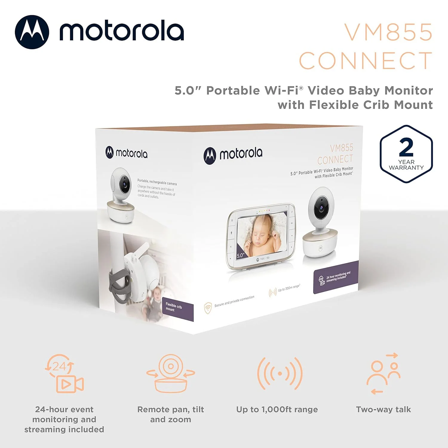 Motorola VM855 5.0" Portable Wifi Video Baby Monitor - Image 8