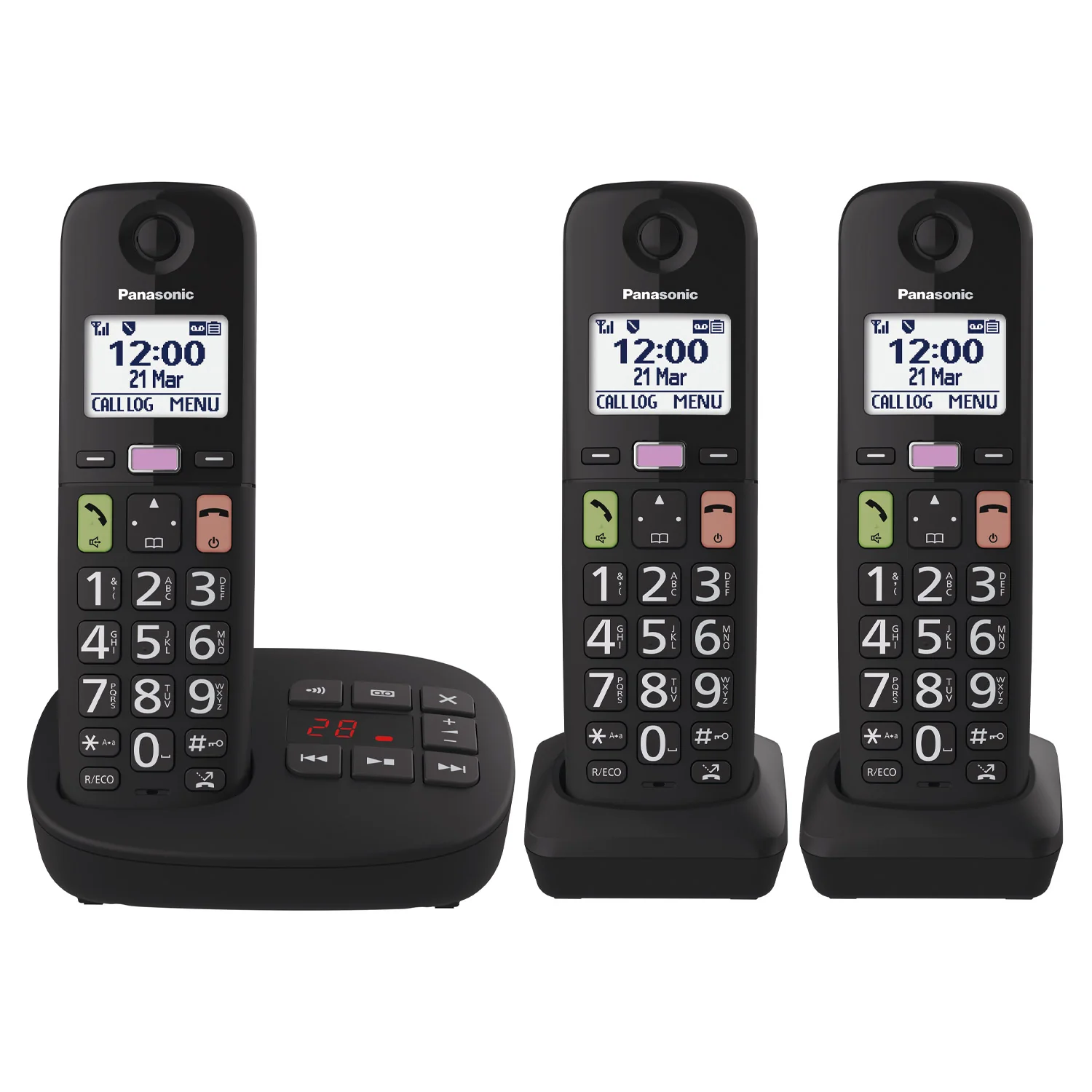 Panasonic KX-TGU133EB Big Button Cordless Phones, Three Handsets