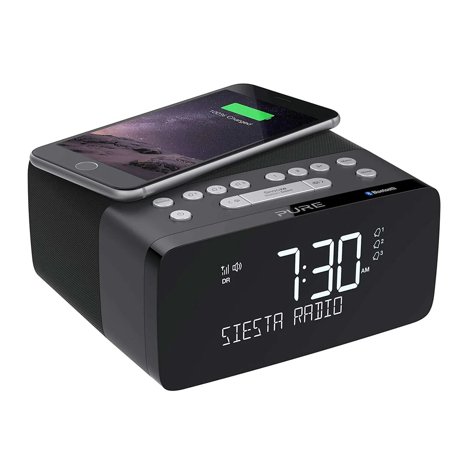 Pure Siesta Charge DAB/DAB+/FM Bluetooth Clock Radio with Wireless Charging Pad in Graphite - Image 4