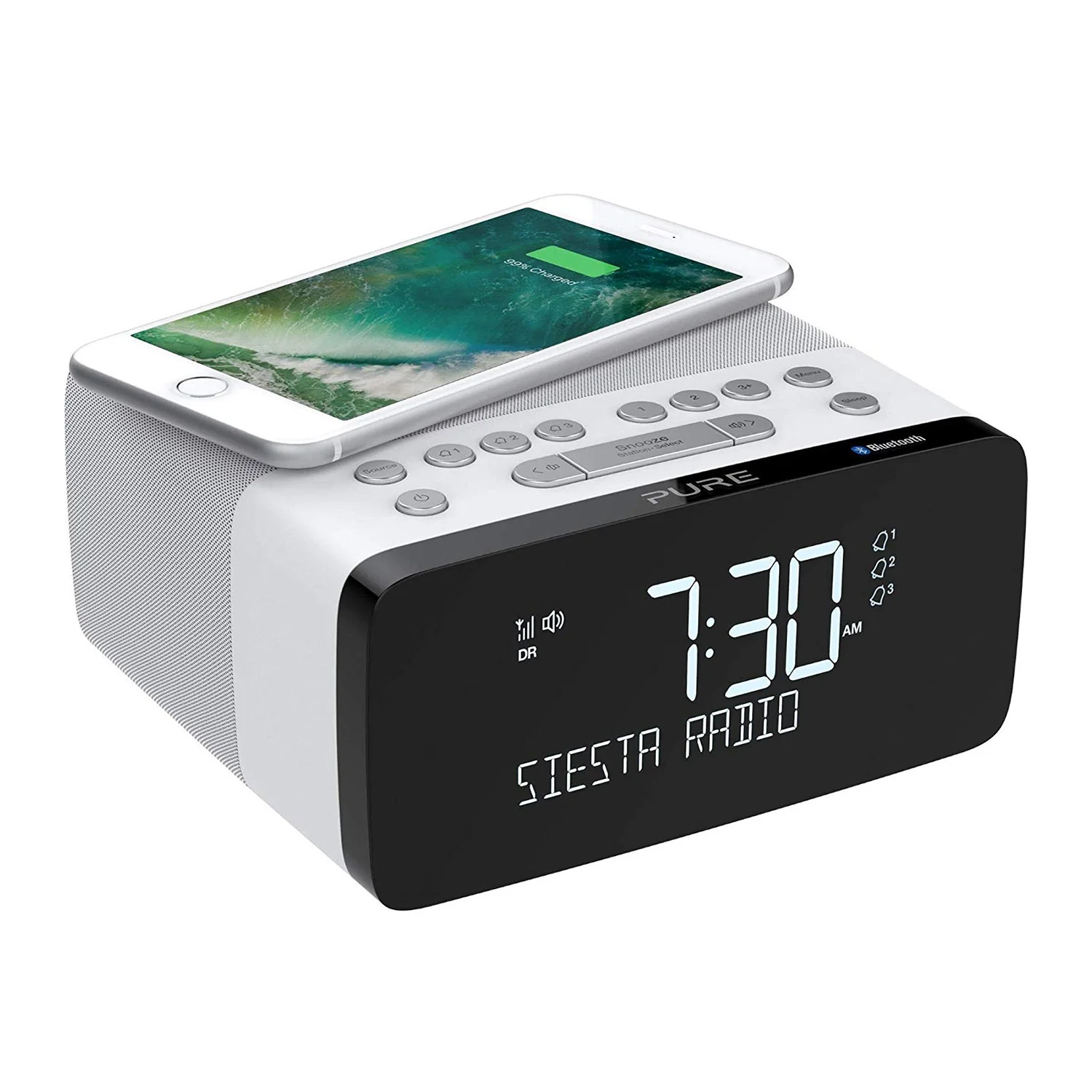 Pure Siesta Charge DAB/DAB+/FM Bluetooth Clock Radio with Wireless Charging Pad in Polar - Image 4