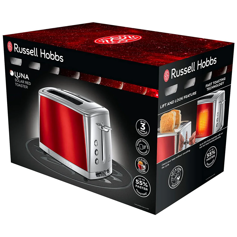 Russell Hobbs Luna 2 Slice Toaster in Red - Image 5
