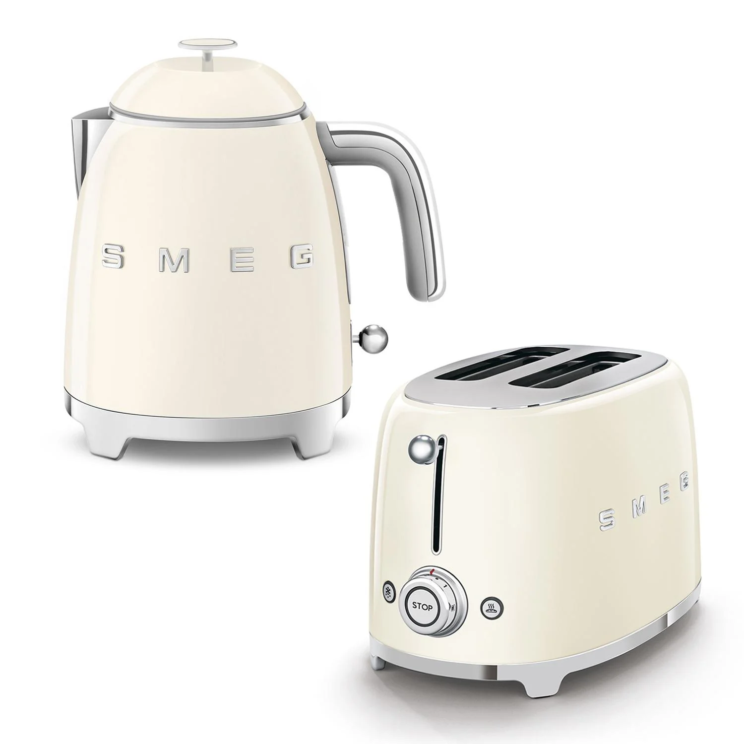 Smeg 2-Slice Toaster & Mini Kettle Set in Cream