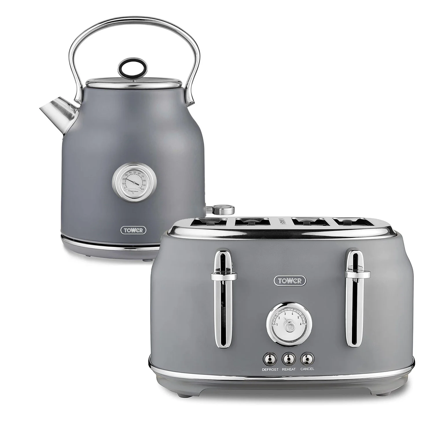 Tower Renaissance 4-Slice Toaster & Kettle Set in Grey