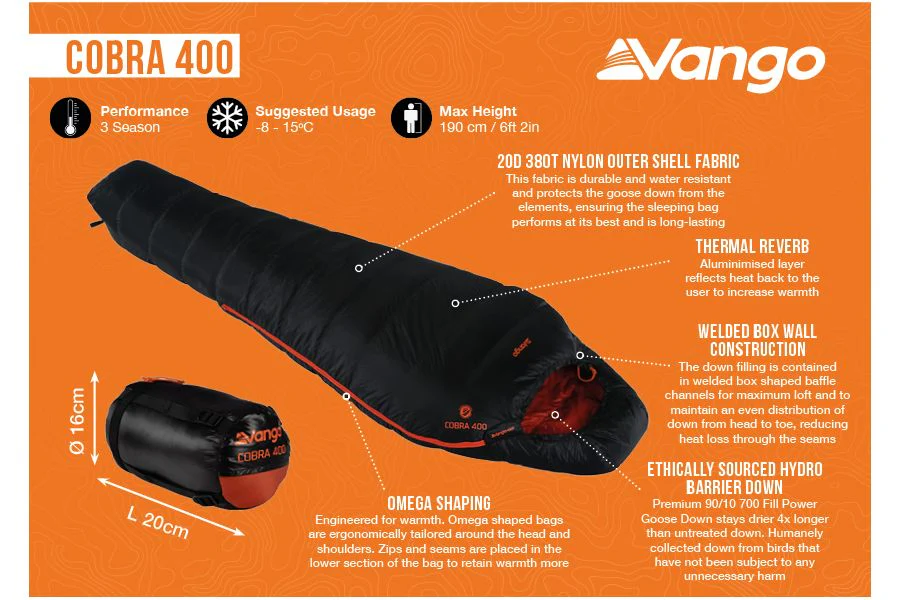 Vango Cobra 400 Sleeping Bag - Anthracite - Image 4