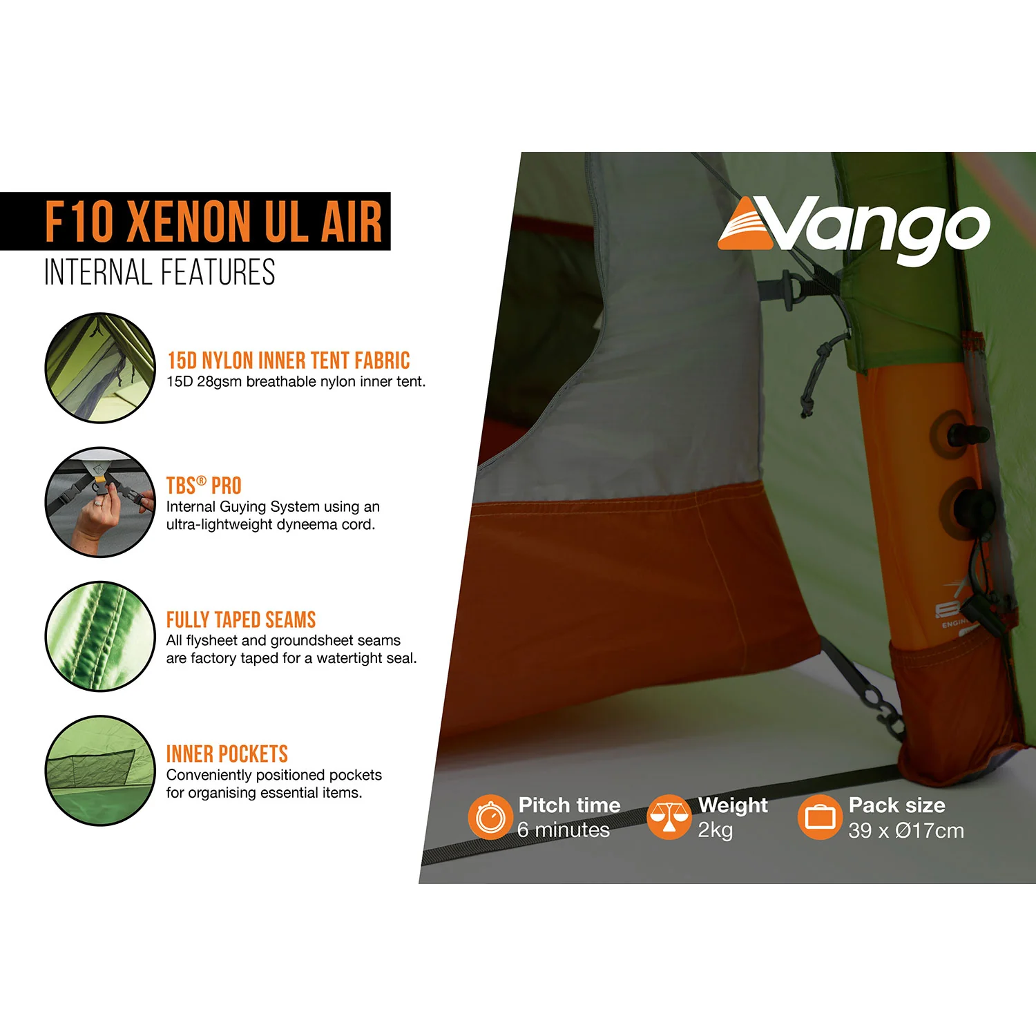 Vango F10 Xenon UL Air 2 Lightweight Tent, 2-Person - Image 3