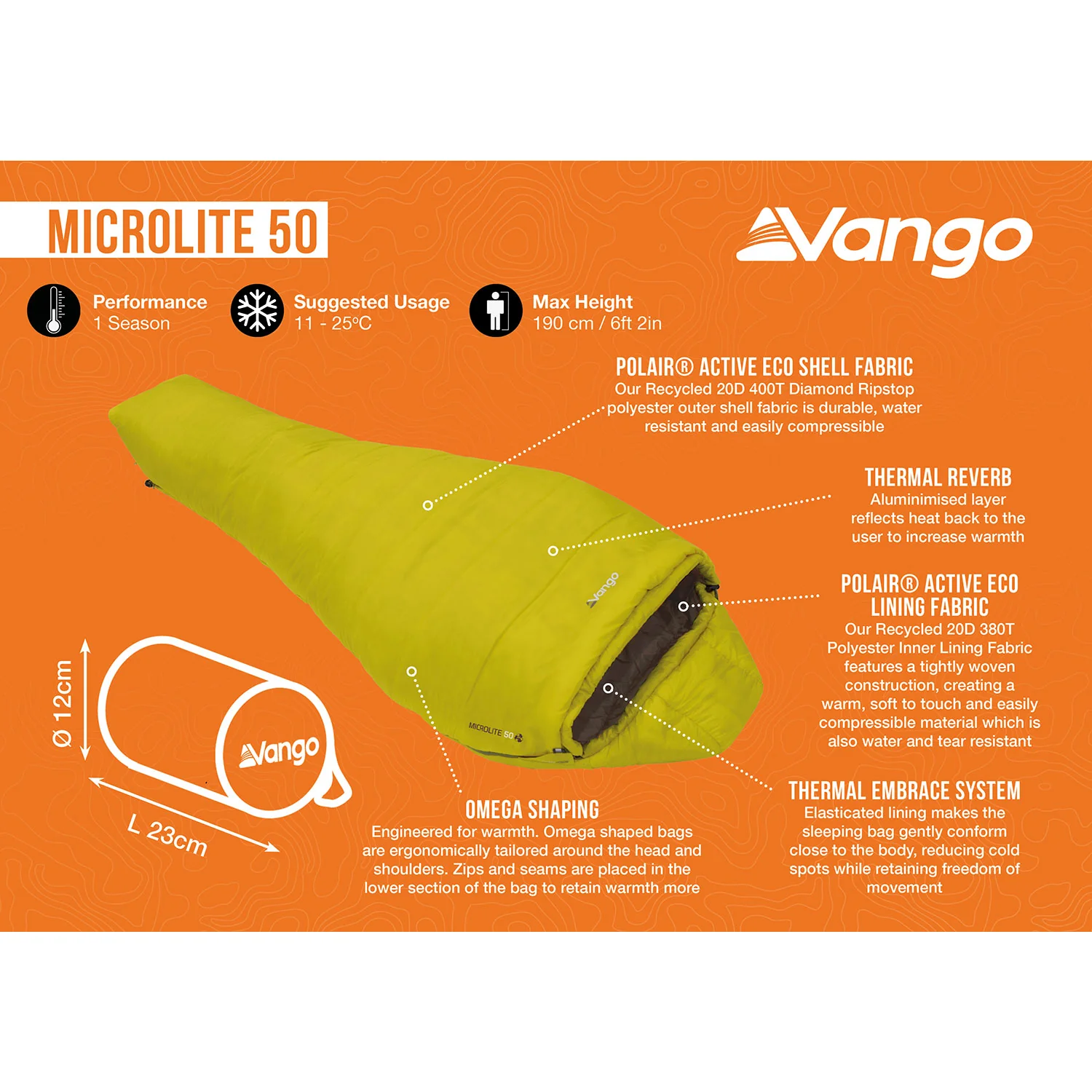 Vango Microlite 50 Sleeping Bag - Blazing Yellow - Image 2