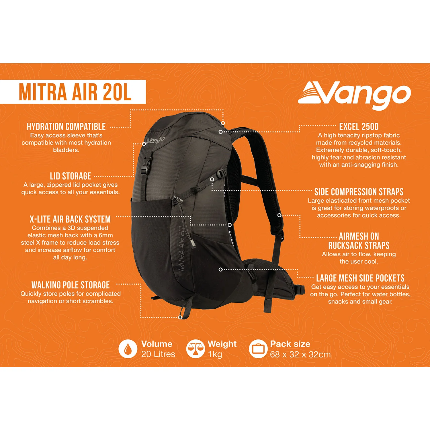 Vango Mitra Air 20L Rucksack - Black - Image 2