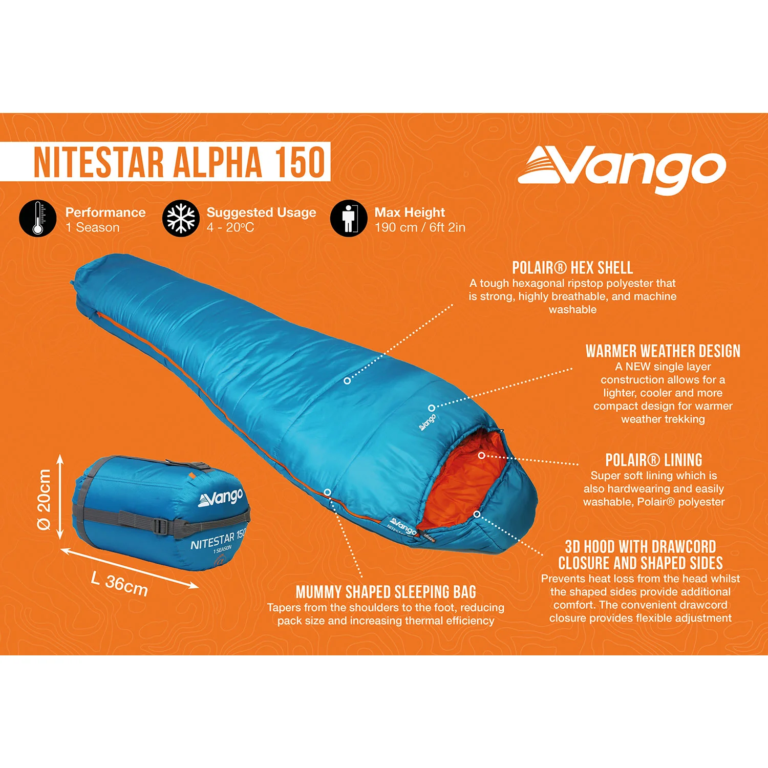 Vango Nitestar Alpha 150 Sleeping Bag - Atom Blue - Image 2