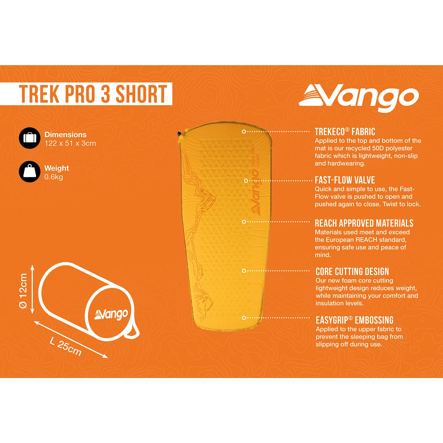 Vango Trek Pro 3 Short Sleeping Mat - Image 2